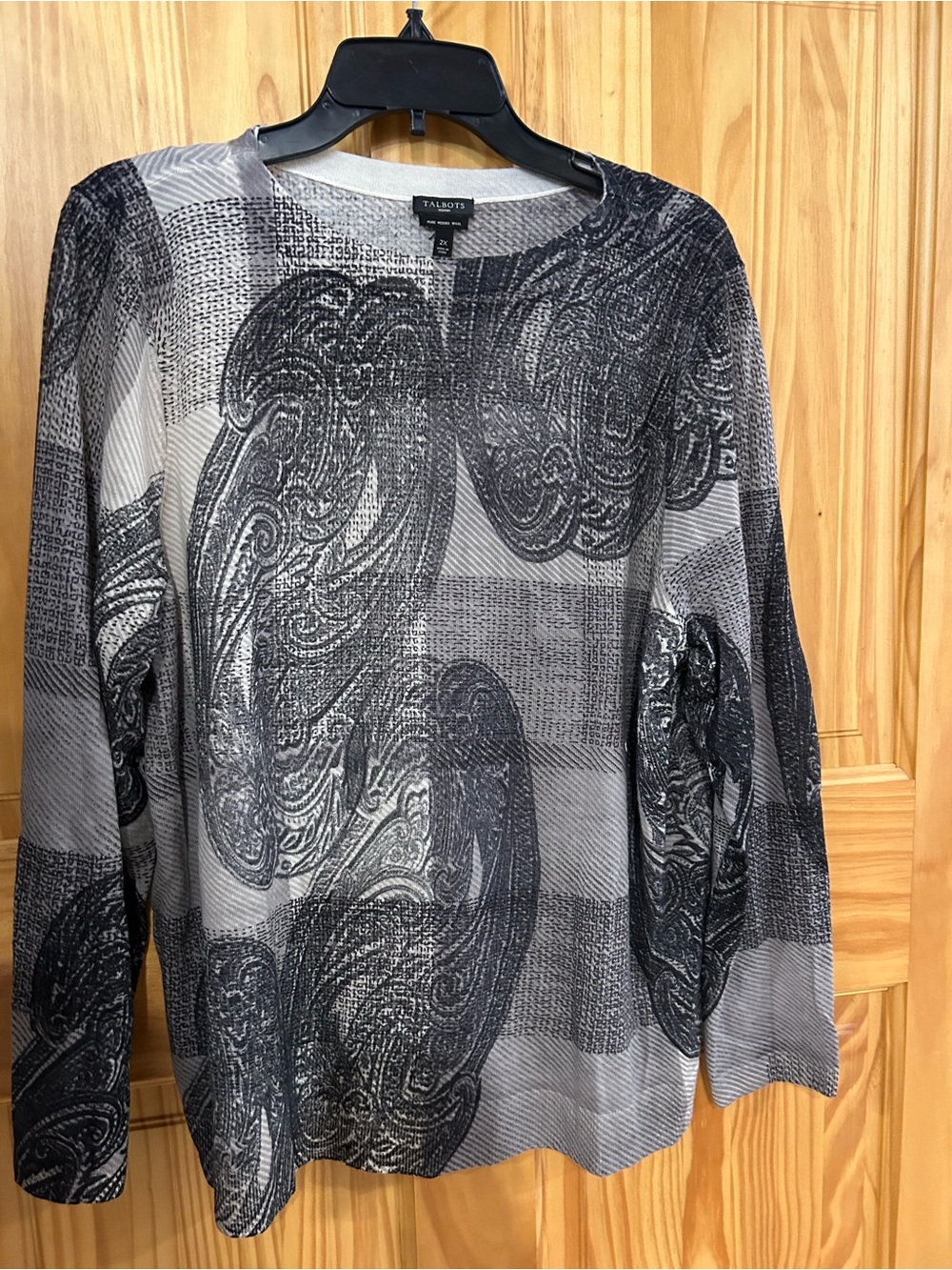 Talbots Black and Gray Paisley-Print Merino Wool light sweater
